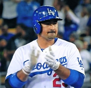 First baseman Adrian Gonzalez went 4-for-4 in the game against the Angels.