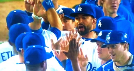High-fives all around after the second win over the "L.A." Angels in two nights.
