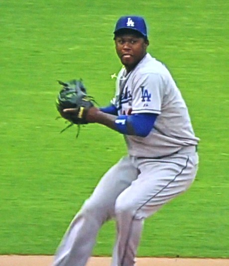 Dodger shortstop Hanley Ramirez commits the first of two errors in the bottom of the 9th.